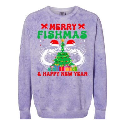 Bass Fishing Merry Fishmas And Happy New Year Christmas Colorblast Crewneck Sweatshirt