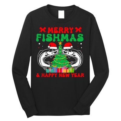 Bass Fishing Merry Fishmas And Happy New Year Christmas Long Sleeve Shirt