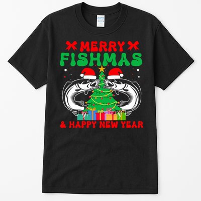 Bass Fishing Merry Fishmas And Happy New Year Christmas Tall T-Shirt