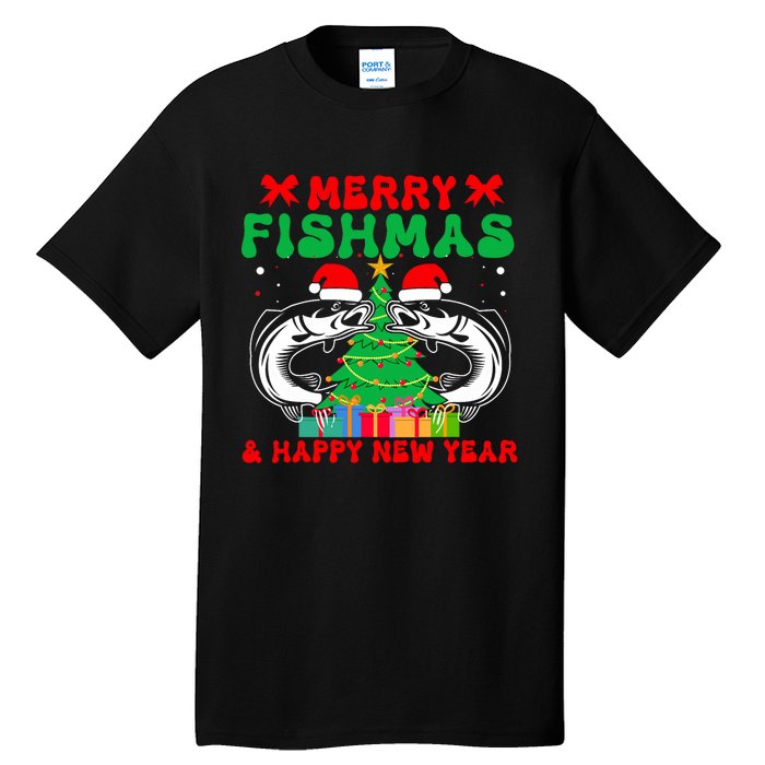 Bass Fishing Merry Fishmas And Happy New Year Christmas Tall T-Shirt