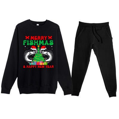 Bass Fishing Merry Fishmas And Happy New Year Christmas Premium Crewneck Sweatsuit Set