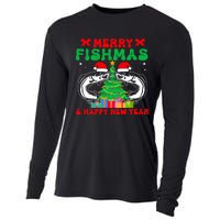 Bass Fishing Merry Fishmas And Happy New Year Christmas Cooling Performance Long Sleeve Crew