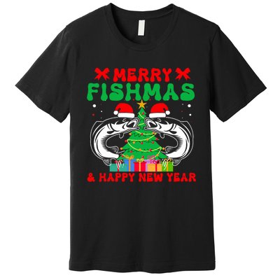 Bass Fishing Merry Fishmas And Happy New Year Christmas Premium T-Shirt