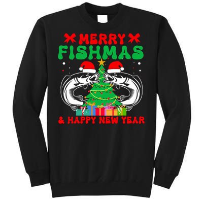 Bass Fishing Merry Fishmas And Happy New Year Christmas Tall Sweatshirt