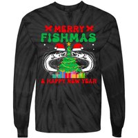 Bass Fishing Merry Fishmas And Happy New Year Christmas Tie-Dye Long Sleeve Shirt