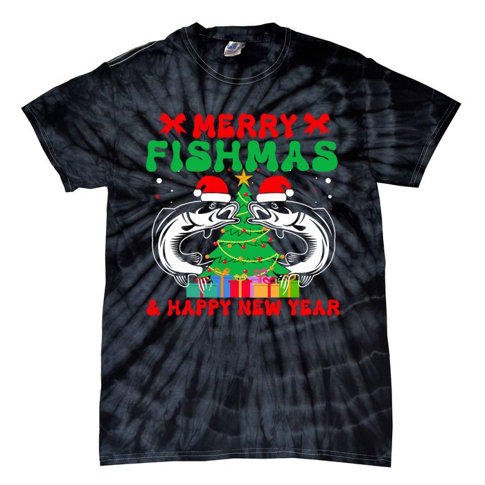 Bass Fishing Merry Fishmas And Happy New Year Christmas Tie-Dye T-Shirt