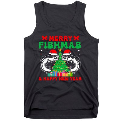 Bass Fishing Merry Fishmas And Happy New Year Christmas Tank Top