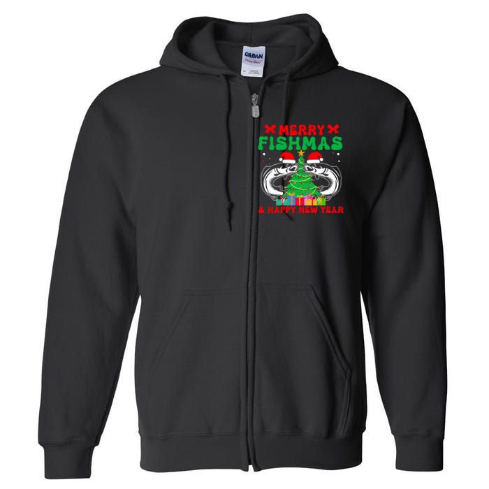 Bass Fishing Merry Fishmas And Happy New Year Christmas Full Zip Hoodie