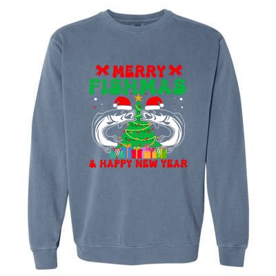 Bass Fishing Merry Fishmas And Happy New Year Christmas Garment-Dyed Sweatshirt