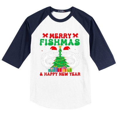 Bass Fishing Merry Fishmas And Happy New Year Christmas Baseball Sleeve Shirt