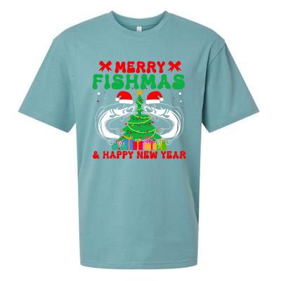 Bass Fishing Merry Fishmas And Happy New Year Christmas Sueded Cloud Jersey T-Shirt