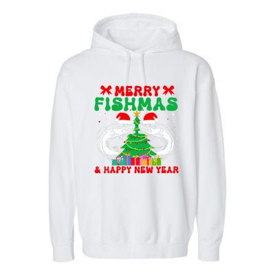 Bass Fishing Merry Fishmas And Happy New Year Christmas Garment-Dyed Fleece Hoodie