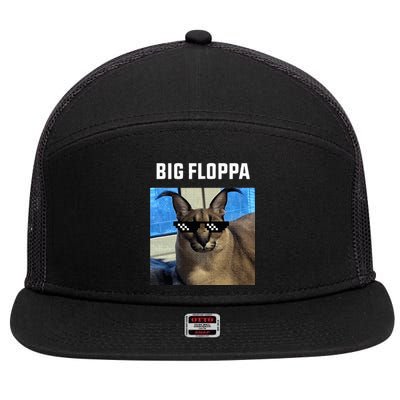 Big Floppa Meme Cat 7 Panel Mesh Trucker Snapback Hat