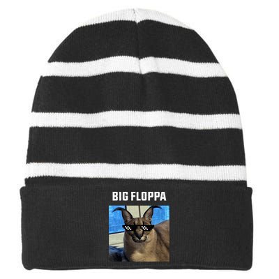 Big Floppa Meme Cat Striped Beanie with Solid Band