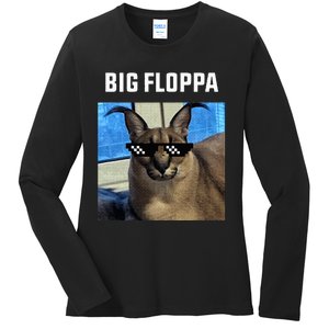 Big Floppa Meme Cat Ladies Long Sleeve Shirt