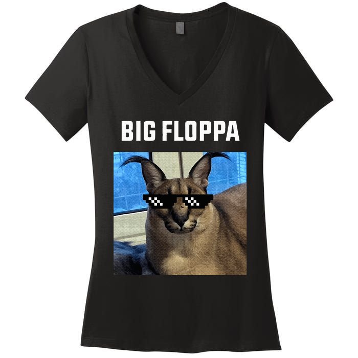 Big Floppa Meme Cat Women's V-Neck T-Shirt