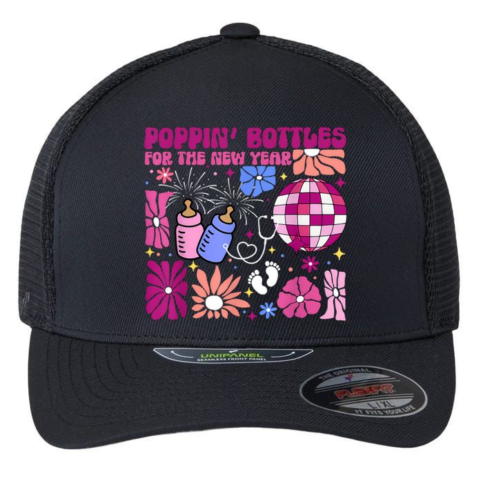 Boho Floral Nicu Crew Nurse Poppin Bottles For The New Year Flexfit Unipanel Trucker Cap