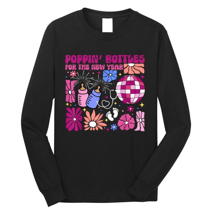 Boho Floral Nicu Crew Nurse Poppin Bottles For The New Year Long Sleeve Shirt