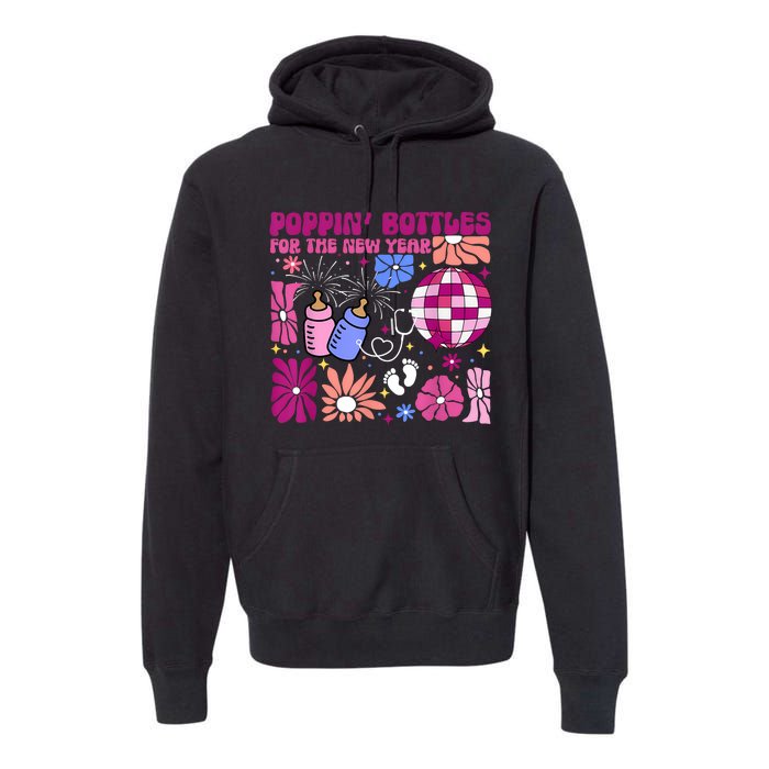 Boho Floral Nicu Crew Nurse Poppin Bottles For The New Year Premium Hoodie