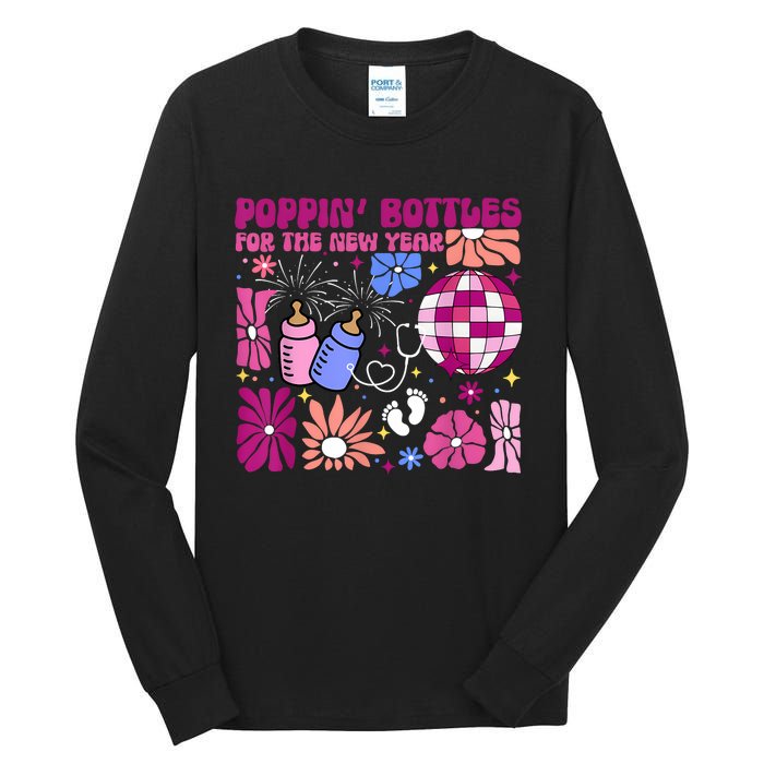 Boho Floral Nicu Crew Nurse Poppin Bottles For The New Year Tall Long Sleeve T-Shirt