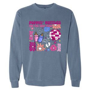 Boho Floral Nicu Crew Nurse Poppin Bottles For The New Year Garment-Dyed Sweatshirt