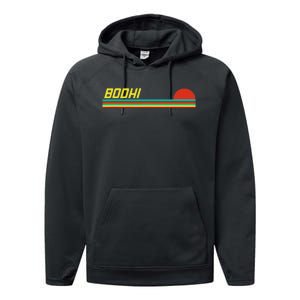 Bodhi First Name Logo Retro Sunset Surfer Style Bodhi Performance Fleece Hoodie