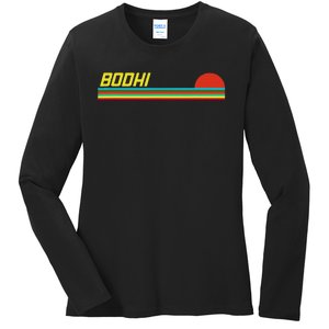 Bodhi First Name Logo Retro Sunset Surfer Style Bodhi Ladies Long Sleeve Shirt