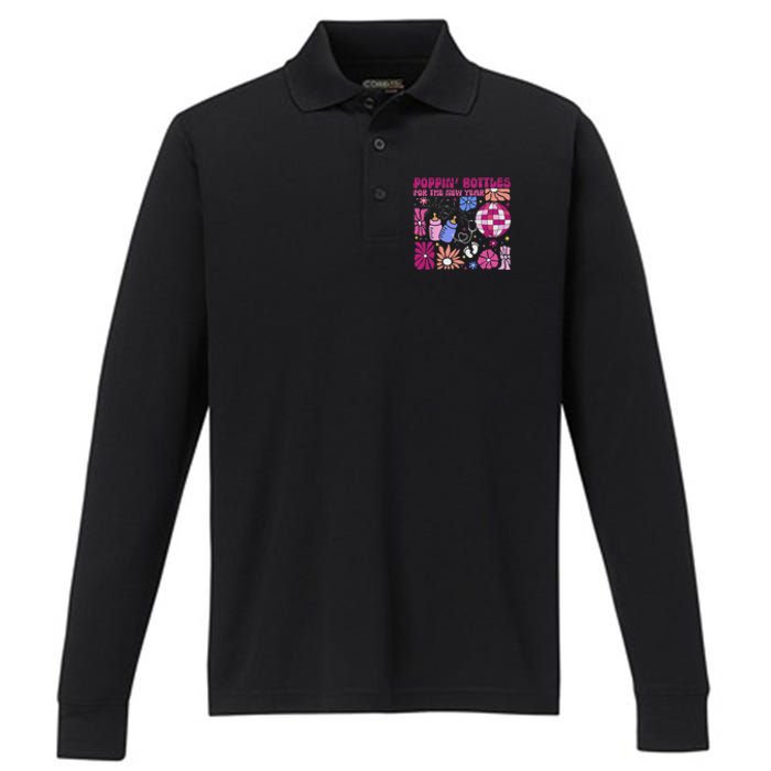 Boho Floral Nicu Crew Nurse Poppin Bottles For The New Year Performance Long Sleeve Polo