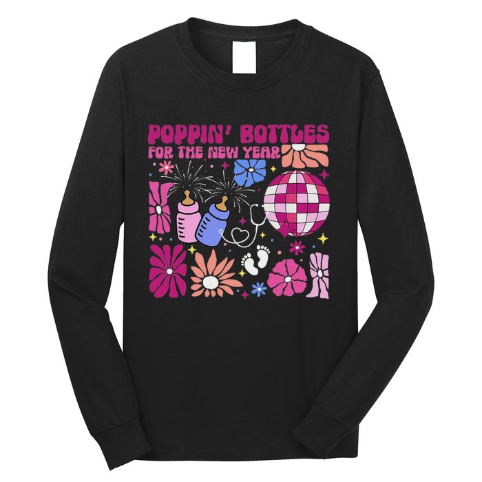 Boho Floral Nicu Crew Nurse Poppin Bottles For The New Year Long Sleeve Shirt