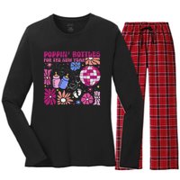 Boho Floral Nicu Crew Nurse Poppin Bottles For The New Year Women's Long Sleeve Flannel Pajama Set 