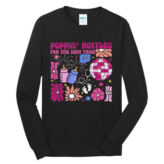 Boho Floral Nicu Crew Nurse Poppin Bottles For The New Year Tall Long Sleeve T-Shirt