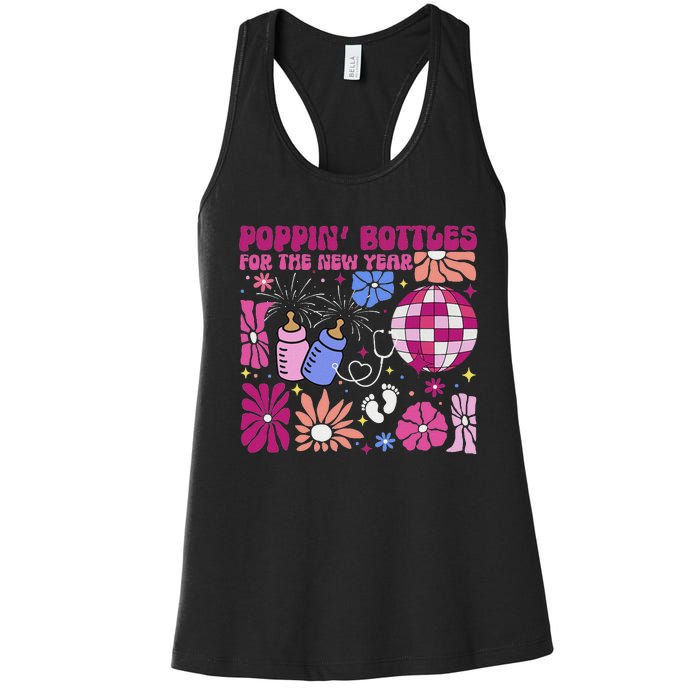 Boho Floral Nicu Crew Nurse Poppin Bottles For The New Year Women's Racerback Tank