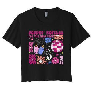 Boho Floral Nicu Crew Nurse Poppin Bottles For The New Year Women's Crop Top Tee