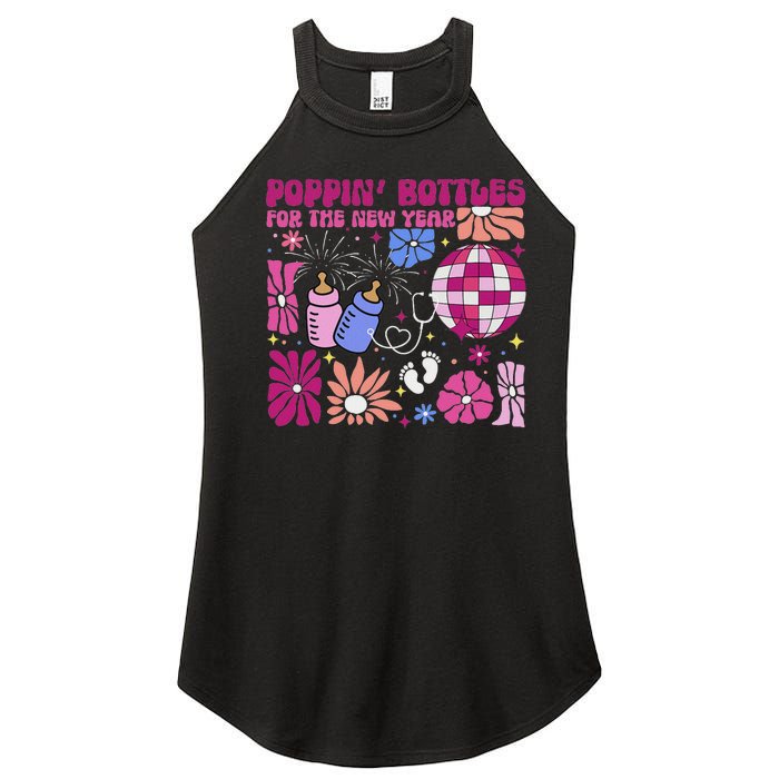 Boho Floral Nicu Crew Nurse Poppin Bottles For The New Year Women's Perfect Tri Rocker Tank