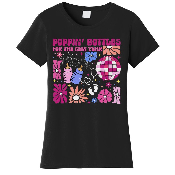 Boho Floral Nicu Crew Nurse Poppin Bottles For The New Year Women's T-Shirt