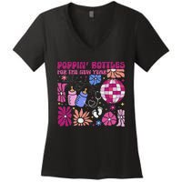 Boho Floral Nicu Crew Nurse Poppin Bottles For The New Year Women's V-Neck T-Shirt