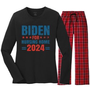 Biden for Nursing Home 2024 Pro Trump 2024 Election Costume Women's Long Sleeve Flannel Pajama Set 