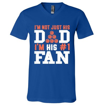 Basketball Father Number 1 Fan Funny Gift Basketball Dad Great Gift V-Neck T-Shirt