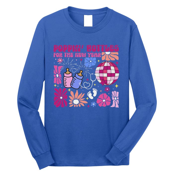 Boho Floral Nicu Crew Nurse Poppin Bottles For The New Year Long Sleeve Shirt