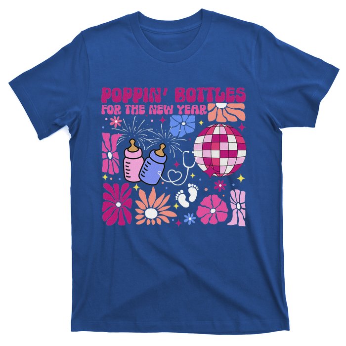 Boho Floral Nicu Crew Nurse Poppin Bottles For The New Year T-Shirt