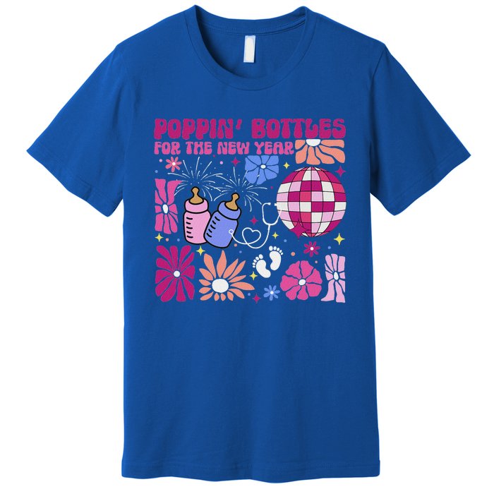 Boho Floral Nicu Crew Nurse Poppin Bottles For The New Year Premium T-Shirt