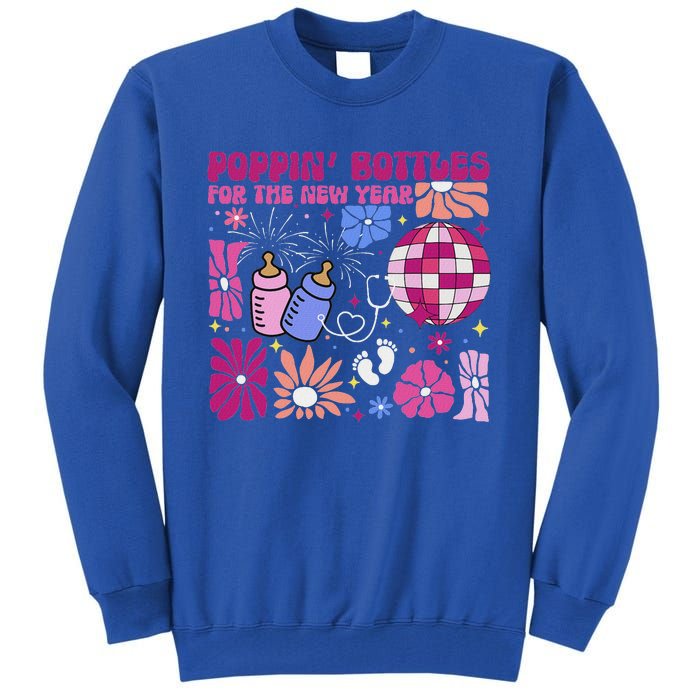 Boho Floral Nicu Crew Nurse Poppin Bottles For The New Year Tall Sweatshirt