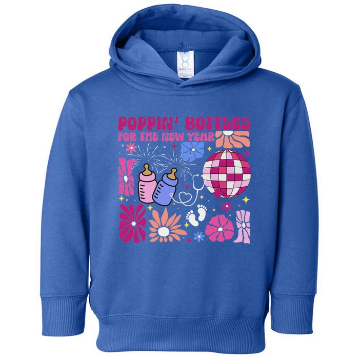 Boho Floral Nicu Crew Nurse Poppin Bottles For The New Year Toddler Hoodie