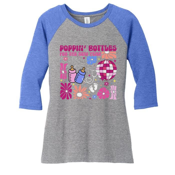 Boho Floral Nicu Crew Nurse Poppin Bottles For The New Year Women's Tri-Blend 3/4-Sleeve Raglan Shirt