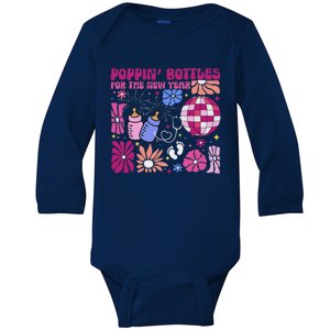 Boho Floral Nicu Crew Nurse Poppin Bottles For The New Year Baby Long Sleeve Bodysuit