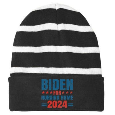 Biden for Nursing Home 2024 Pro Trump 2024 Election Costume Striped Beanie with Solid Band