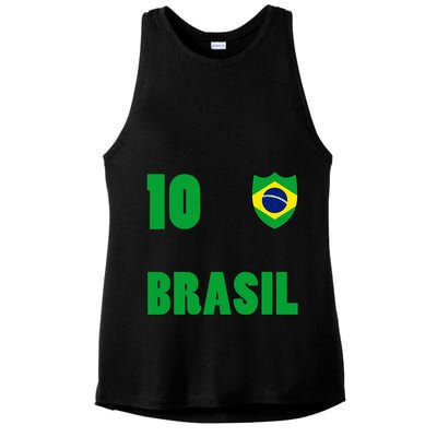 Brazil Flag Number 10 Brasil Ladies PosiCharge Tri-Blend Wicking Tank