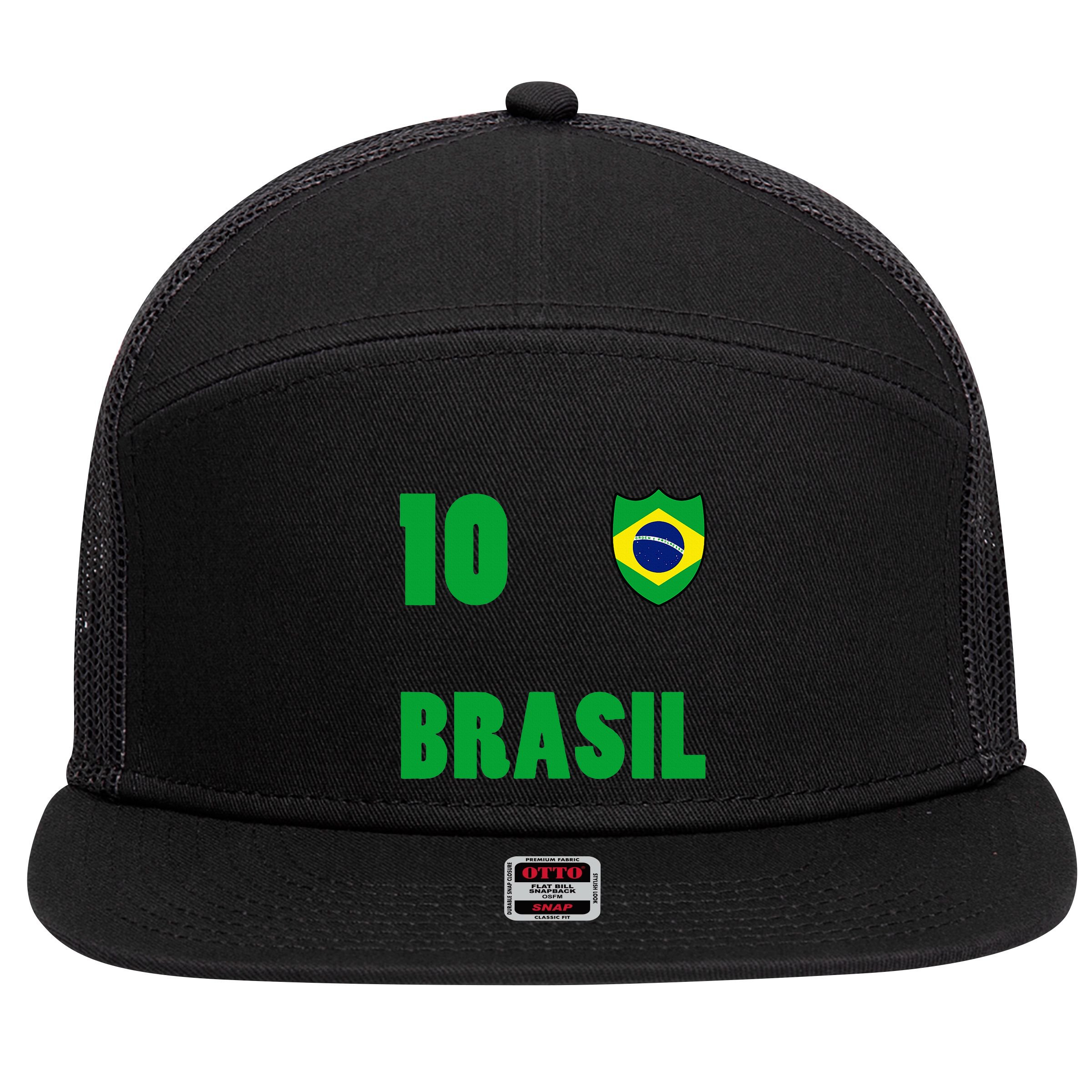 Brazil Flag Number 10 Brasil 7 Panel Mesh Trucker Snapback Hat