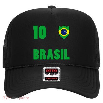 Brazil Flag Number 10 Brasil High Crown Mesh Back Trucker Hat