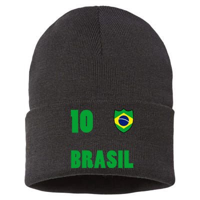 Brazil Flag Number 10 Brasil Sustainable Knit Beanie